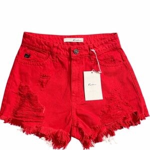 Kancan Red Distressed Shorts